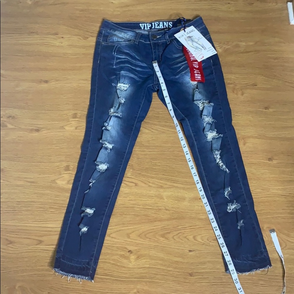 VIP Blue Distressed Jeans Skinny Leg Stretch 9/10 - Picture 2 of 7